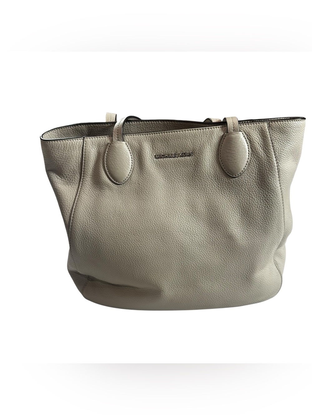 Michael Kors Light Taupe Gray Ani Pebbled Leather Tote Bag Large